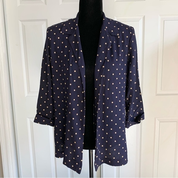 Jessica Howard Vintage Navy Blue Polka Dot Blazer - Picture 1 of 4